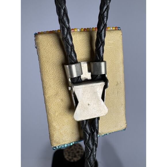 Native American Navajo Handmade Beaded Bolo Tie Silver Tone - Picture 3 of 7